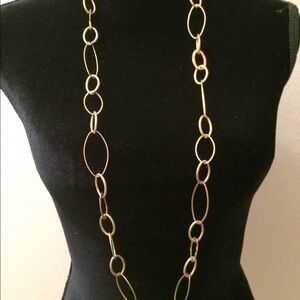 Textured gold tone open link chain long necklace minimalist retro boho fall
